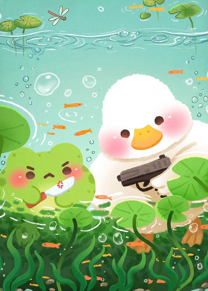 Cute Frog and Duck with Weapons