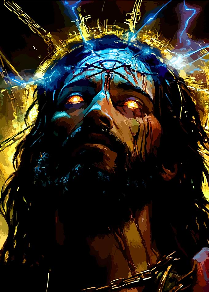 Dark Jesus with Glowing Eyes