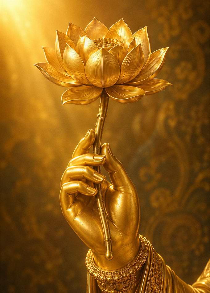 Golden Hand Holding Lotus Flower