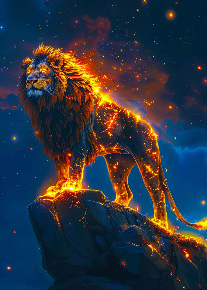 Fiery Lion on Rocky Outcrop