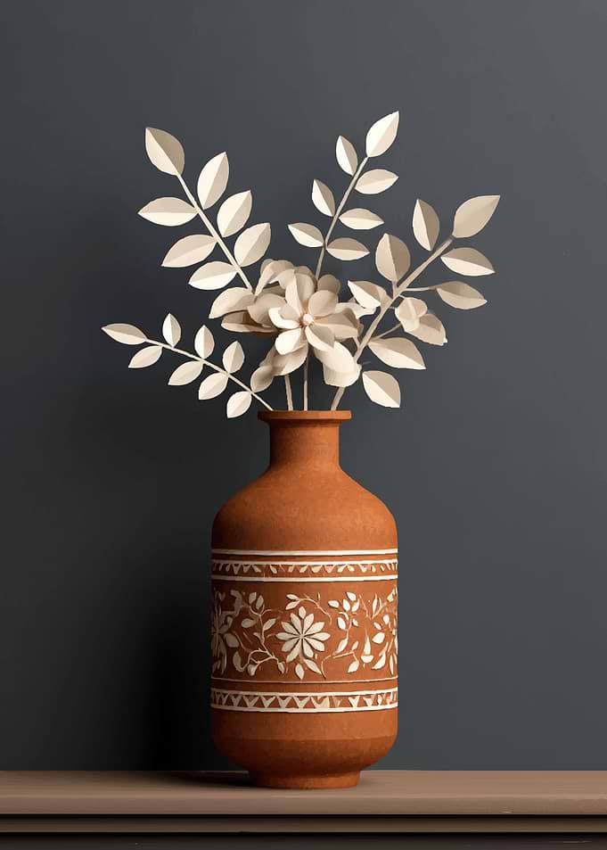 Paper Flower Arrangement in Terracotta Vase