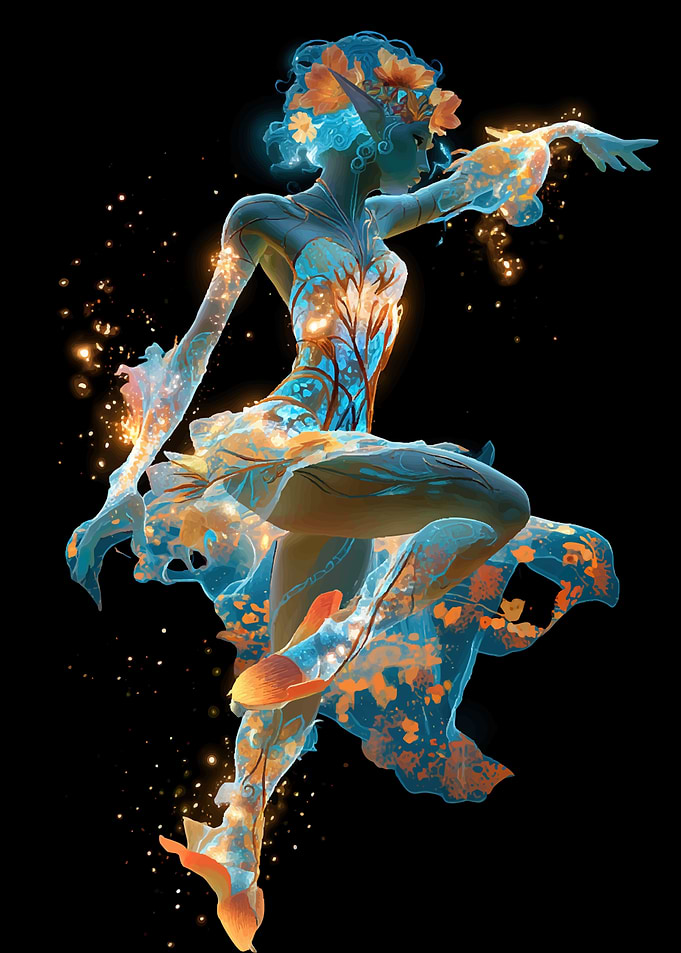 Ethereal Elf Dancer with Flowers
