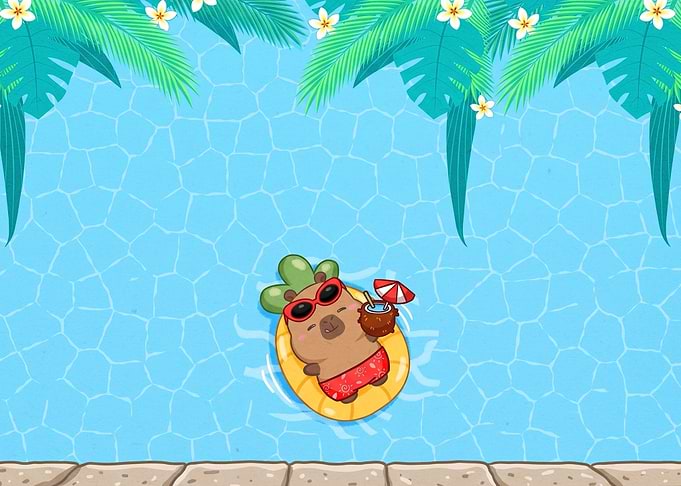 Cute Capybara Relaxing in a Pool