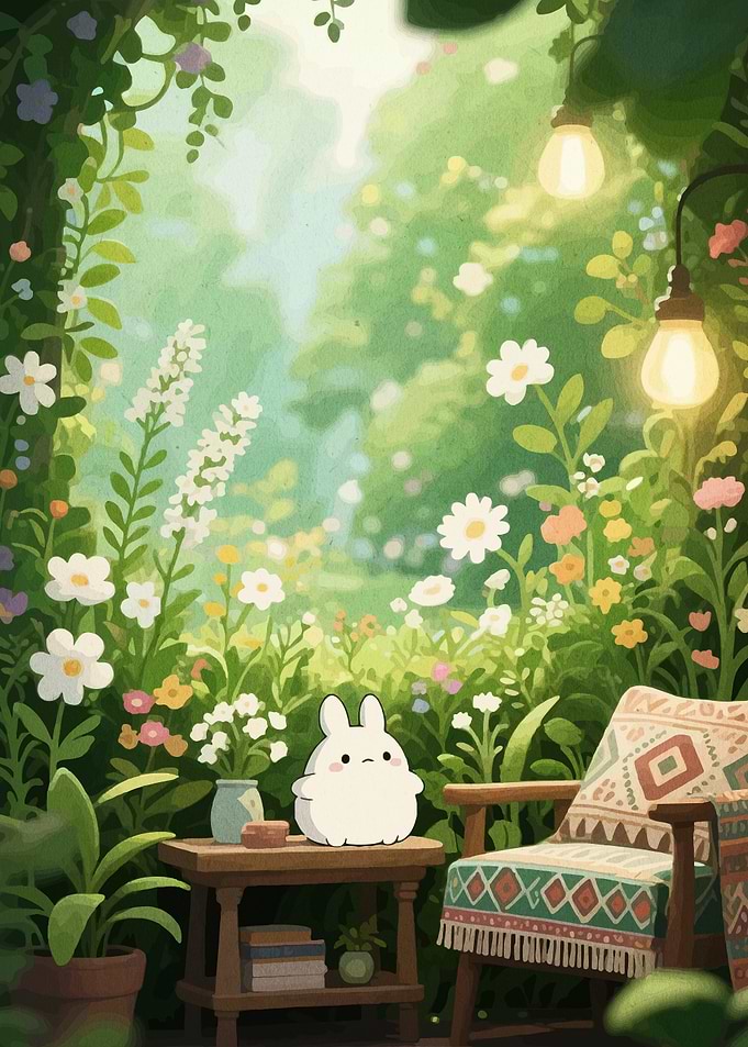 Cute Bunny in a Floral Garden