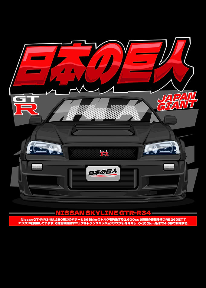 BLACK Nissan Skyline GT-R R34 Japanese Giant