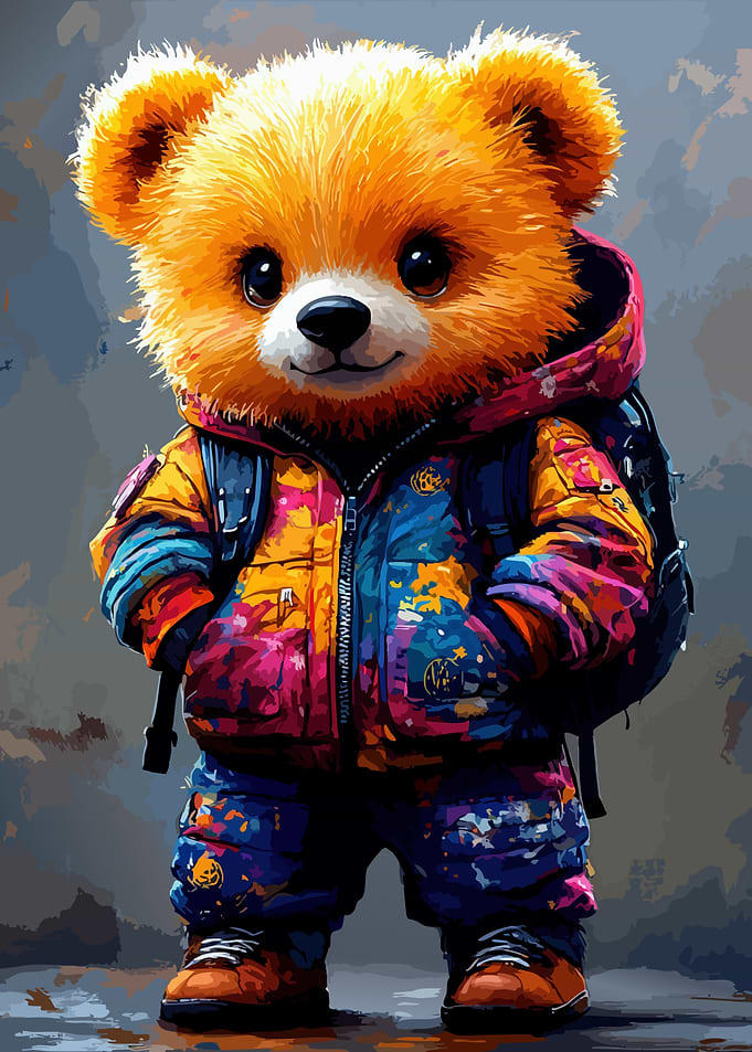 Cute Teddy Bear in Colorful Outfit