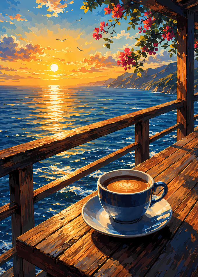 Coffee on a Balcony at Sunset