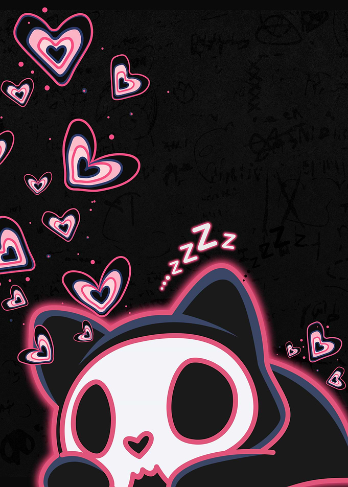 Cute Skull Cat with Hearts