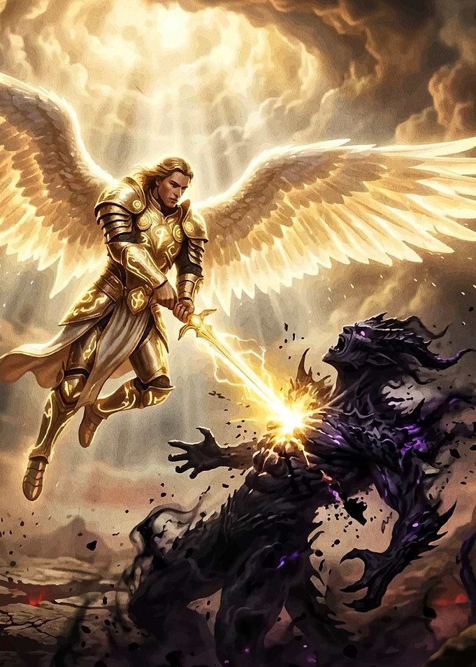 Angel fighting a demon
