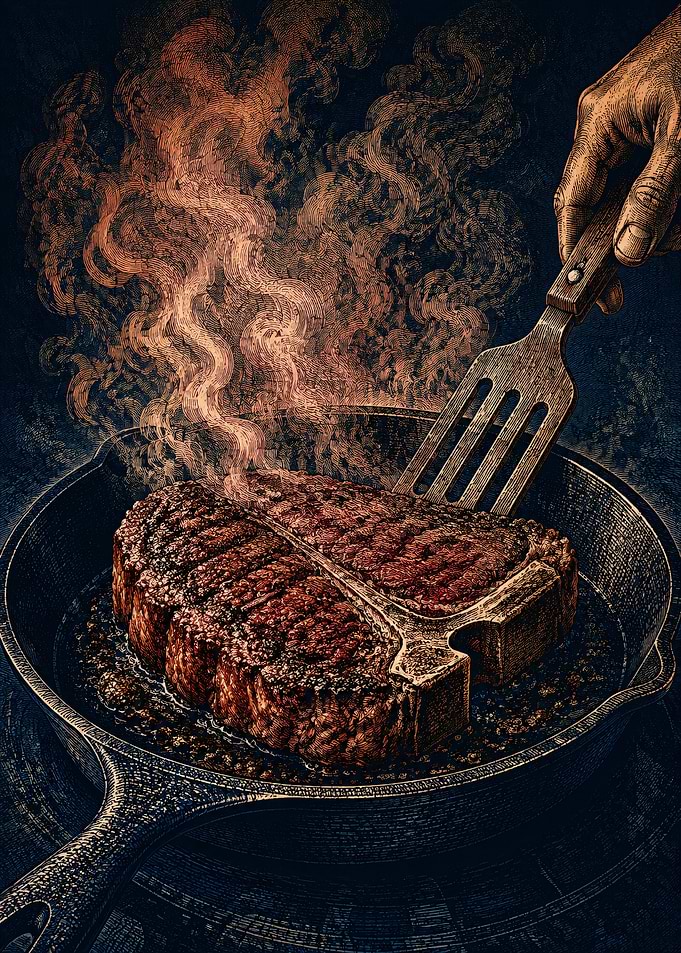 Steak Cooking in Cast Iron Skillet