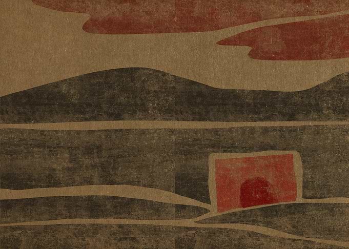 Abstract Landscape with Red Structure