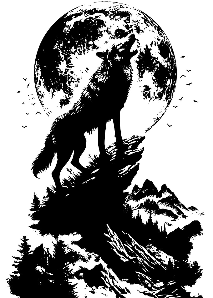 Wolf howling at the moon