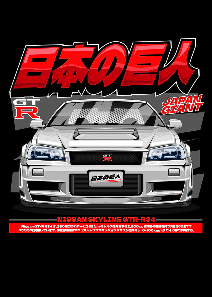 WHITE Nissan Skyline GT-R R34 Japanese Giant