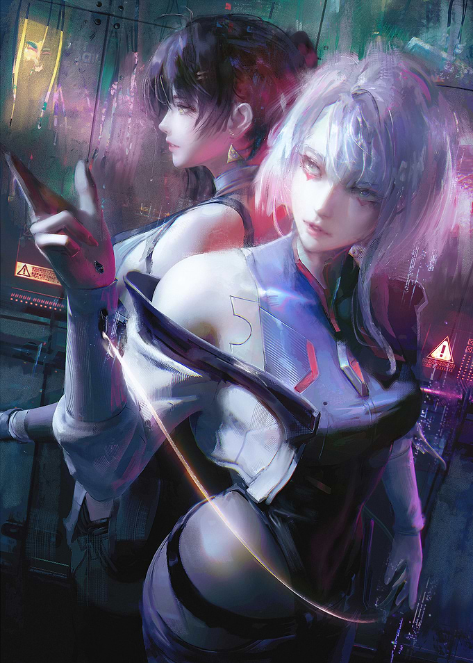 Cyberpunk women in futuristic city