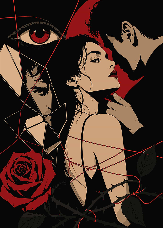 Dramatic Couple with Rose and Eye