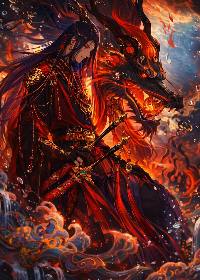 Man with Dragon and Swords