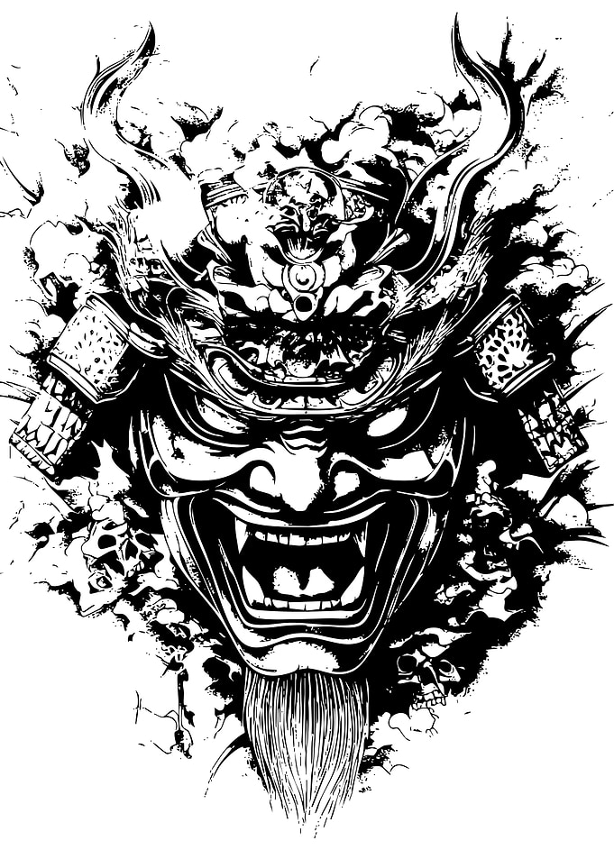 Samurai Oni Mask with Skulls