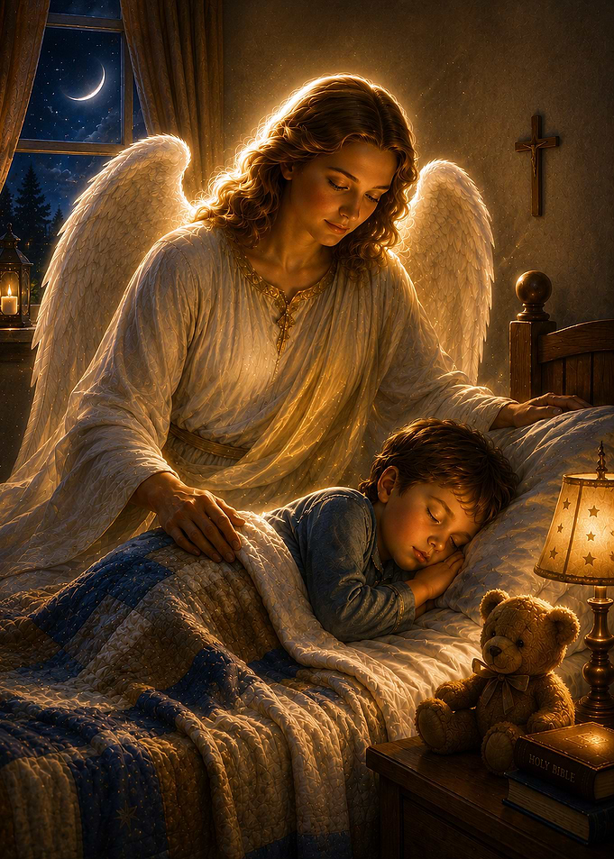 Angel watching over sleeping child