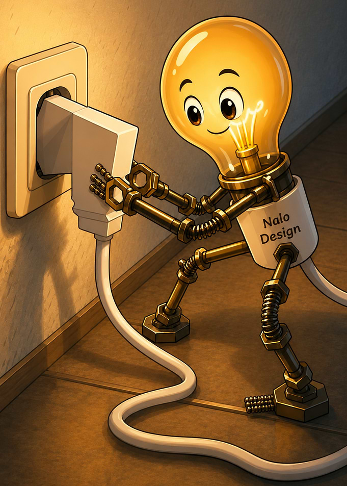 Cute Light Bulb Character Plugging Into Power | Nalo Design