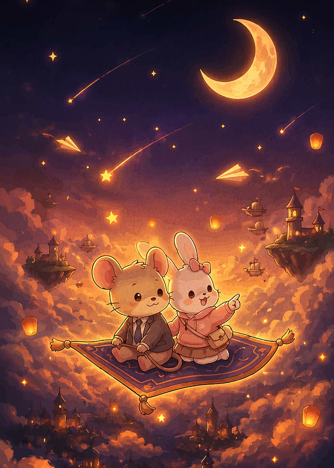 Cute Animals Flying on Magic Carpet