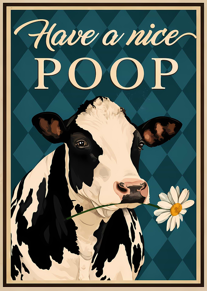 Cow with Flower and Funny Text