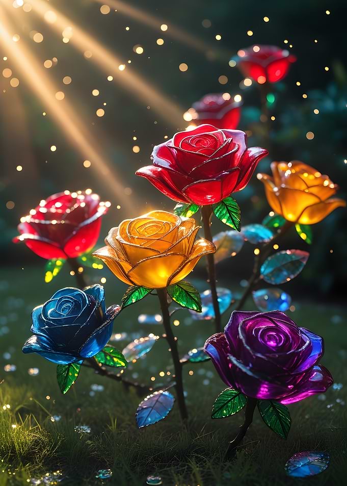 Enchanted Crystal Roses in Sunlight