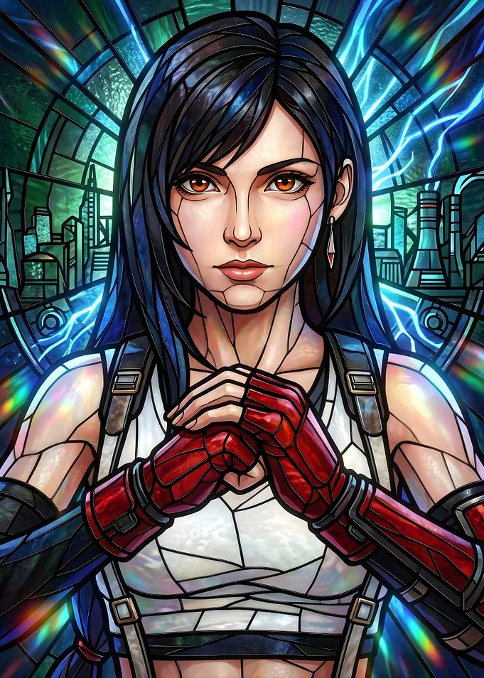 Final Fantasy VII Tifa Lockhart Stained Glass Art
