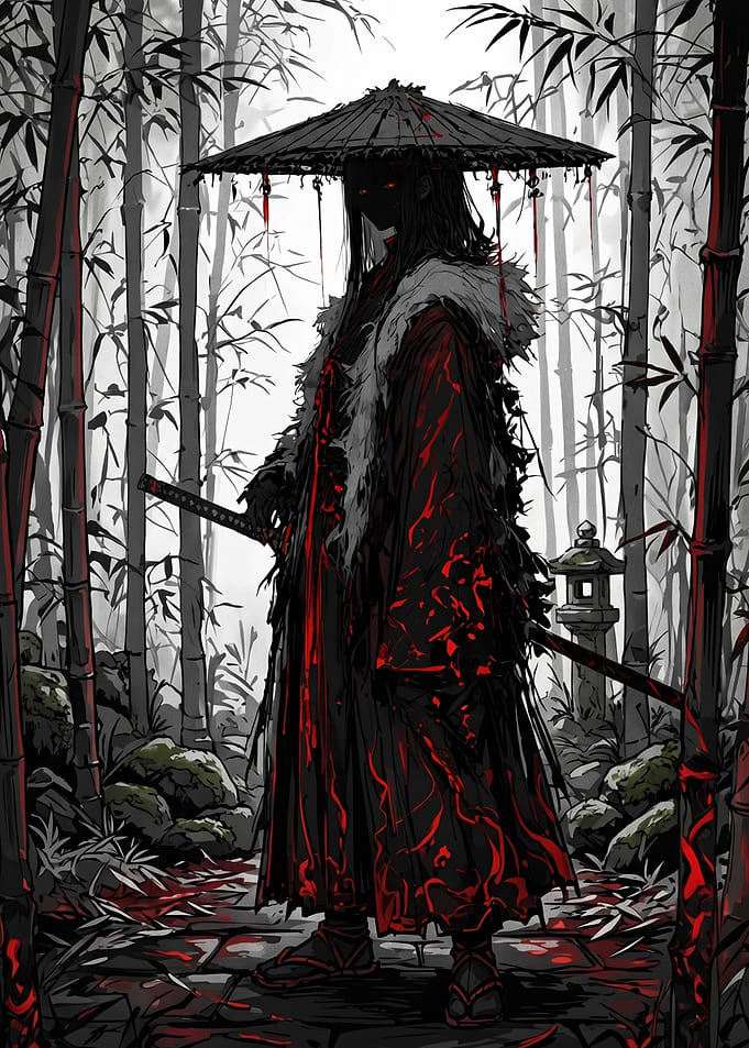 Mysterious Samurai in Bamboo Forest