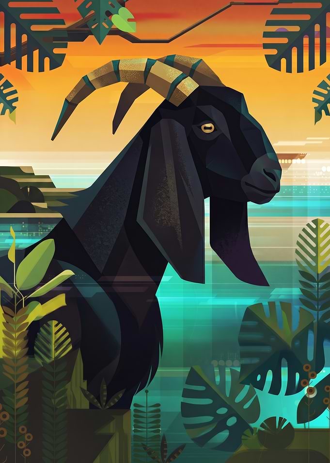 Black Goat in Tropical Jungle