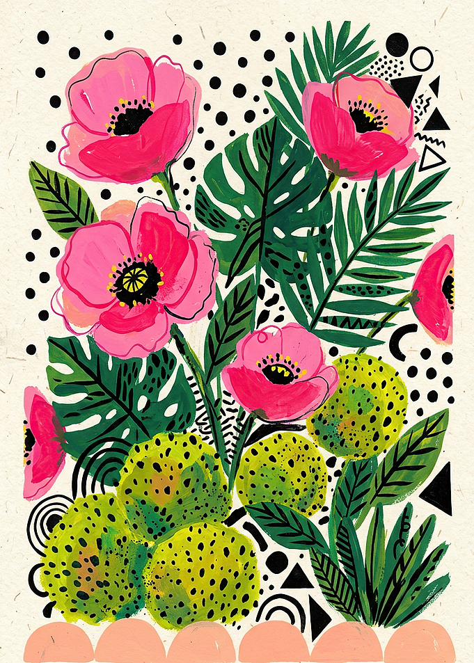 Vibrant Floral and Abstract Pattern Illustration
