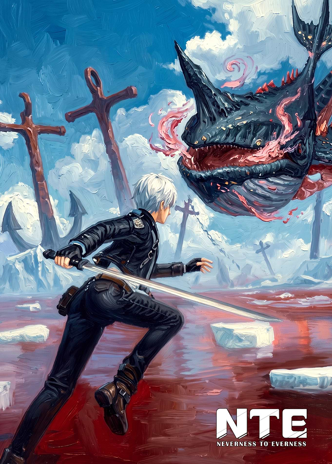 Anime character fighting a sea monster