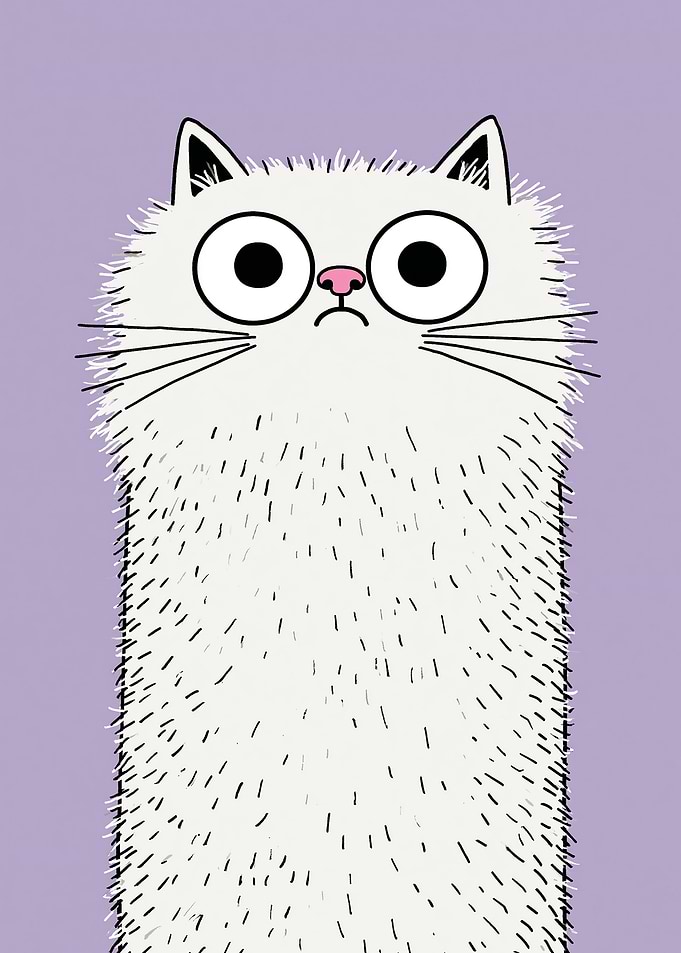 Fluffy White Cat with Big Eyes