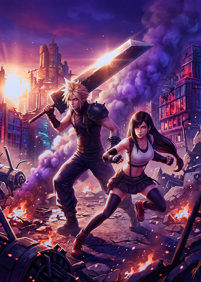 Cloud and Tifa in a Ruined City