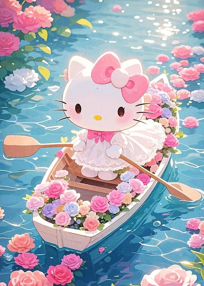 Hello Kitty in a Flower Boat