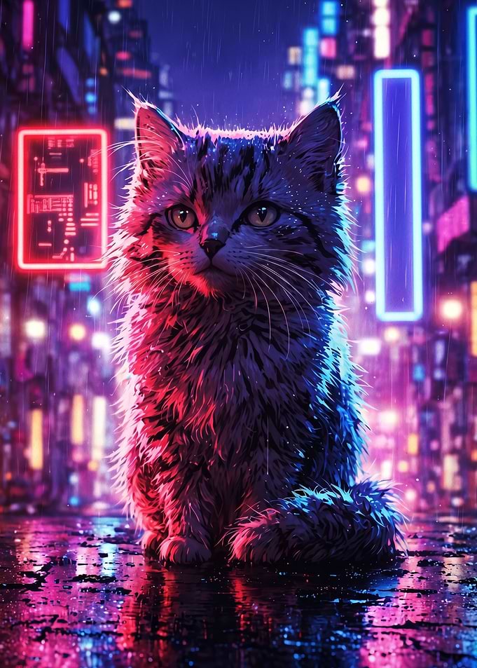 Cyberpunk Cat in Neon City