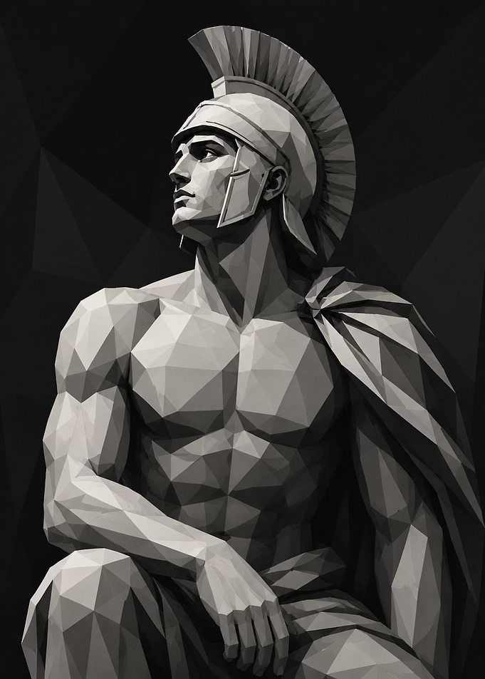Low Poly Spartan Warrior Statue