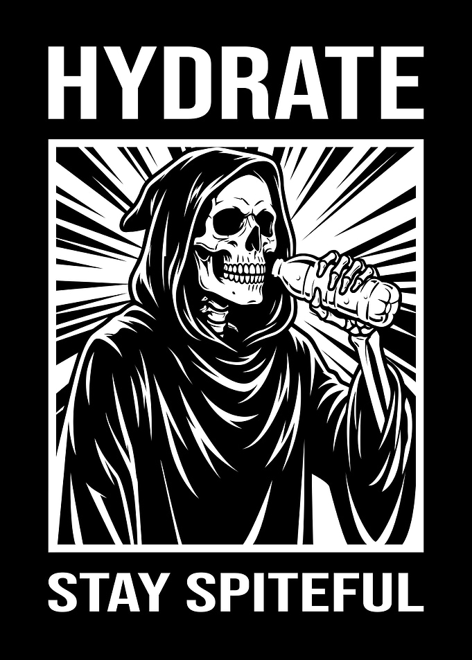 Hydrate Stay Spiteful Grim Reaper Dark Humor Wall Art