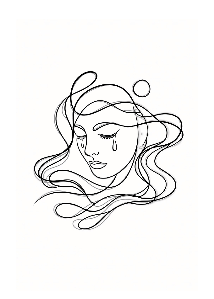 Crying Woman Line Art