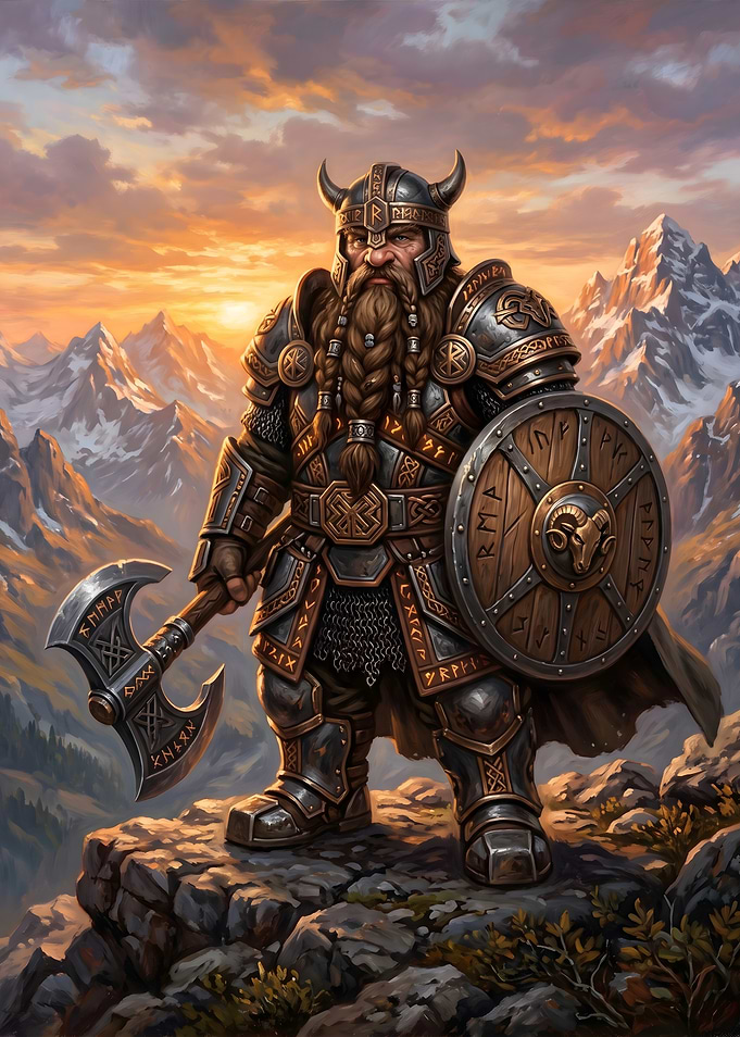 Dwarf Warrior with Axe and Shield