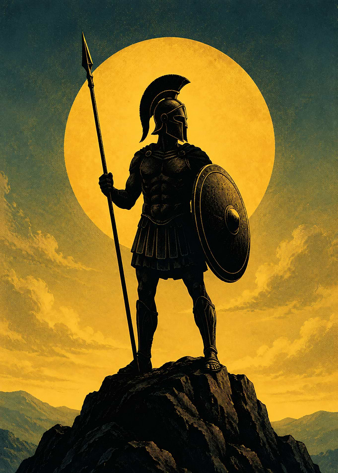 Spartan Warrior on Mountain Peak