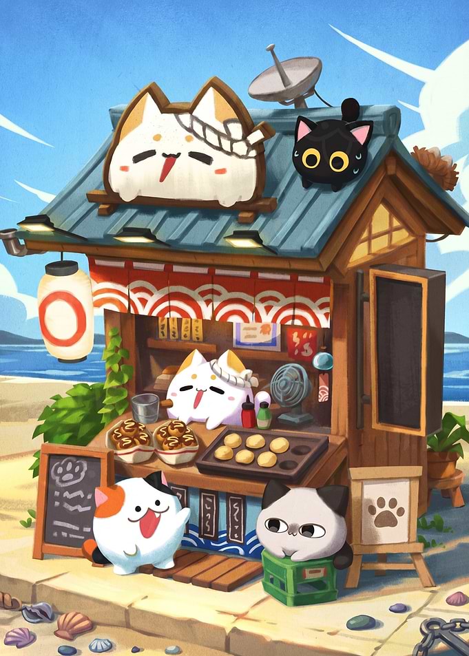 Cute Cat Food Stall on the Beach