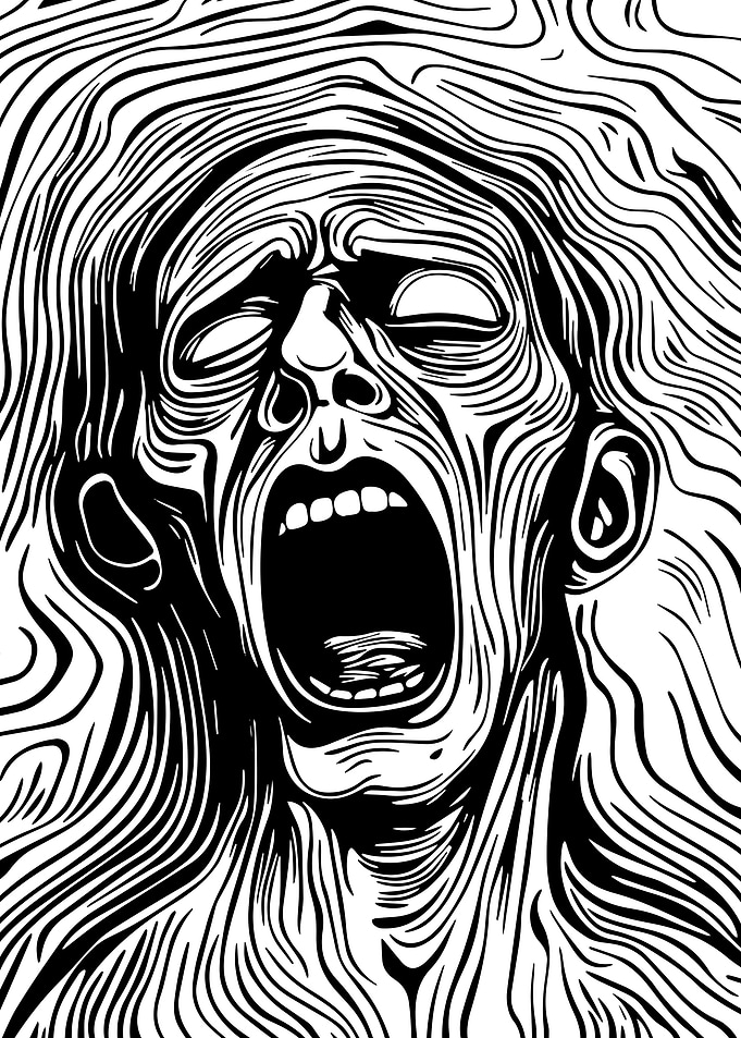 Screaming Face with Wavy Lines