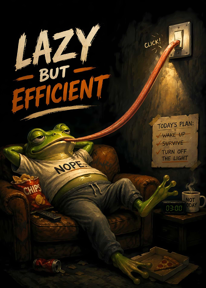 Lazy Frog Turns Off Light with Tongue