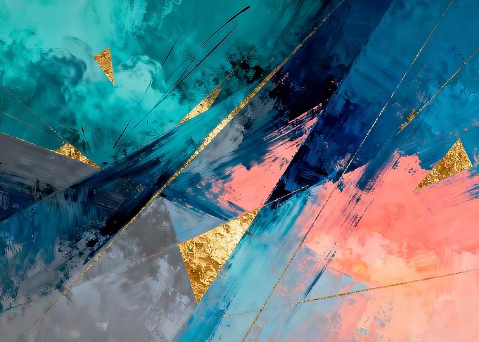 Abstract Geometric Teal and Coral Painting