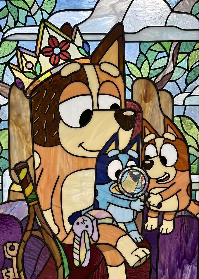 Bluey Family Stained Glass Art