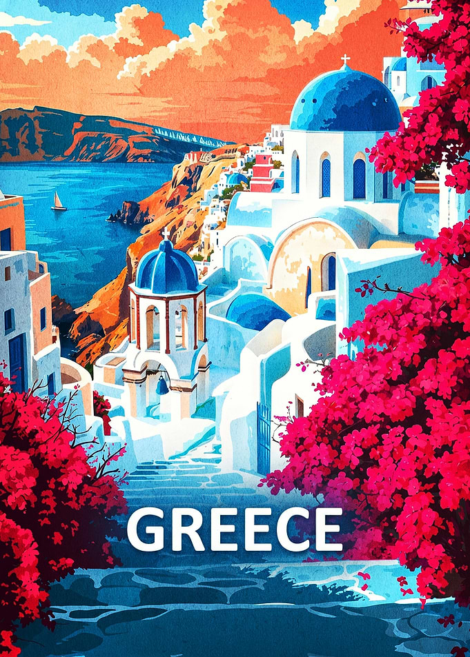 Santorini Greece Travel Poster