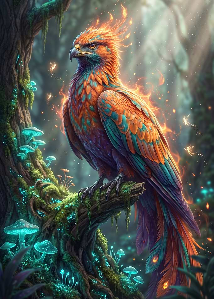 Fiery Phoenix in Enchanted Forest