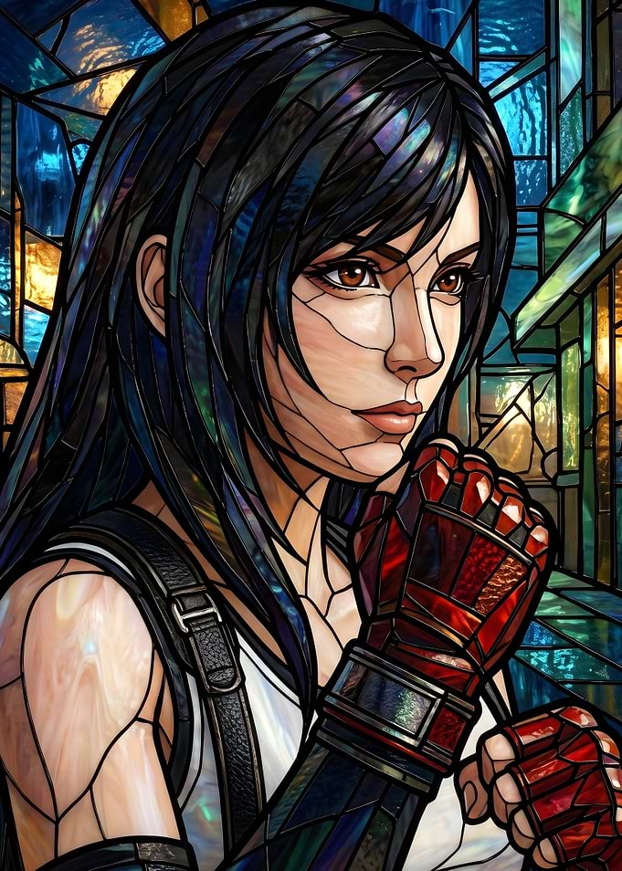 Final Fantasy VII Tifa Lockhart Stained Glass Art
