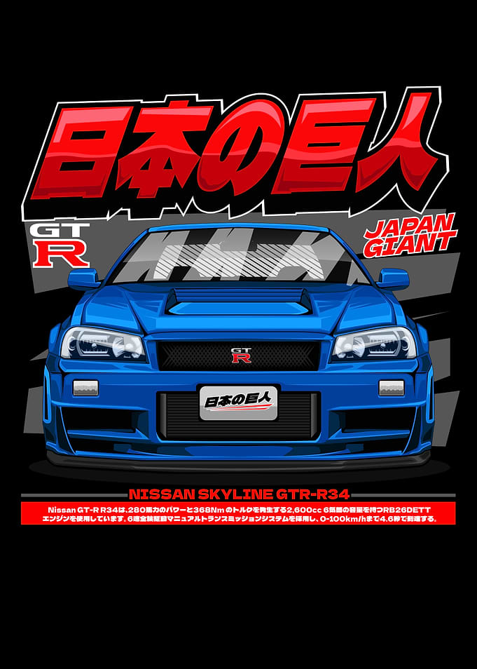 BLUE Nissan Skyline GT-R R34 Japanese Giant