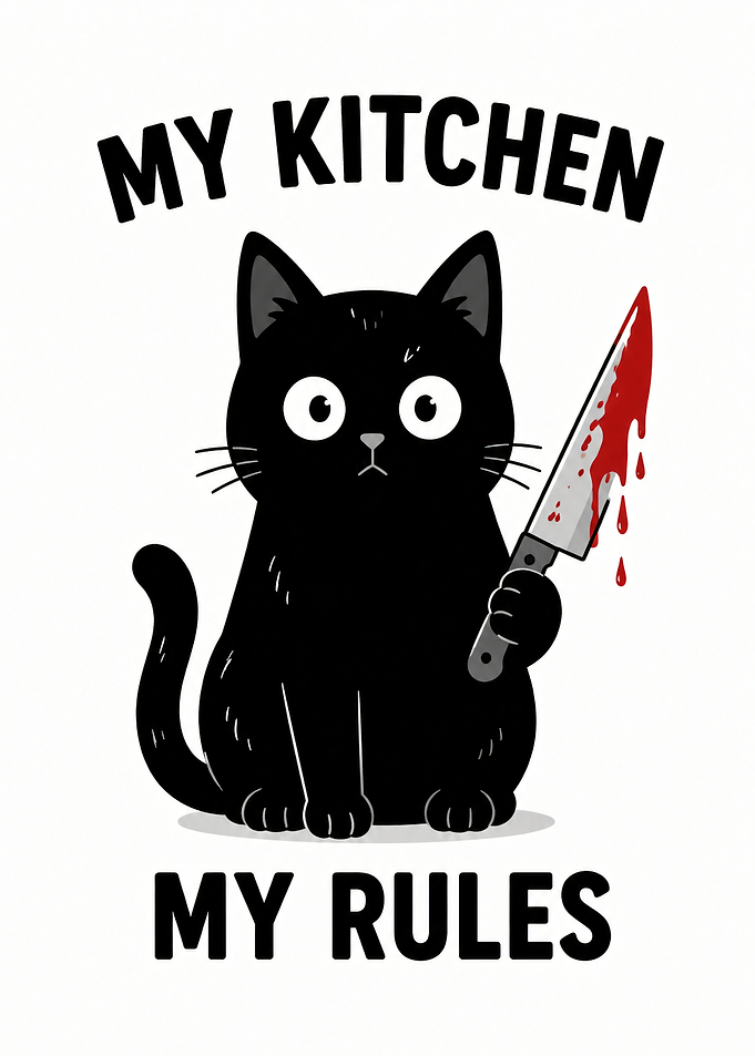 Black Cat with Bloody Knife